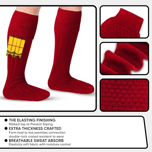 DSS KILTS-Kilt Hose, Tradional Scottish Kilt Scocks Wool Blend, Bubbled Design Kilt Socks for USA Shoe Sizes - color: Red, size: Medium