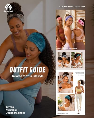 Awumbuk Wide Headbands for Women Knotted Non Slip, Soft Moisture Wicking Head Bands for Workout Sports Yoga 8 Pack - color: Tie-dye blue