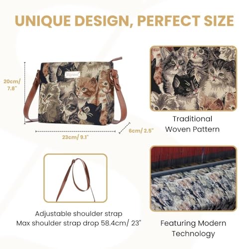 Signare Tapestry Crossbody Bag Sling Shoulder Purse for Women - color: Cat
