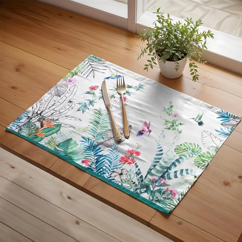 Maison d' Hermine Placemats Set of 4 Reusable 100% Cotton (13"x19") - color: 026 - Tropiques, size: 13" X 19" (Pack of 4)