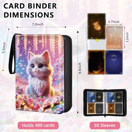 4 Pocket Trading Card Binder, Holds 400 Cards, 3-Ring Binder - color: Cute fantasy cat