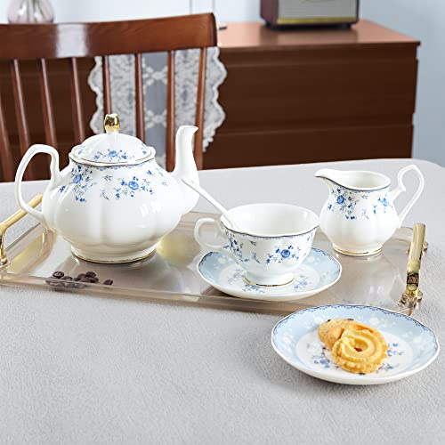 fanquare 15 Piece British Blue Rose Porcelain Tea Set - color: Blue Rose