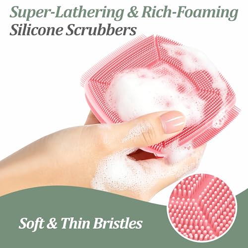 Silicone Face Scrubber & Lymphatic Contour Face Brush Set, Soft Facial Brush with Unique Side-Bristle for Gentle Exfoliating & Deep Cleansing, Lymphatic Drainage Massager for Sculpting(Pink) - color: Pink Set