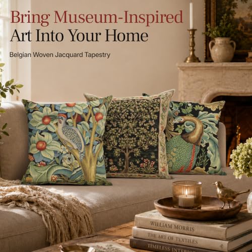 William Morris Woodpecker Right Tapestry Throw Pillow Cover 18 x 18 in - color: Black Woodpecker