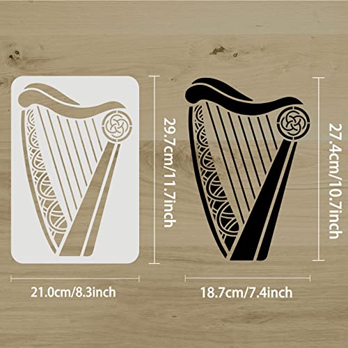FINGERINSPIRE Celtic Irish Harp Stencil 11.7x8.3 inch Musical Instrument Mylar DIY Art Craft Template Reusable Irish Welsh Knotwork Symbols Washable Wall Stencils for Painting on Wood, Floor, Wall - color: Celtic Irish Harp