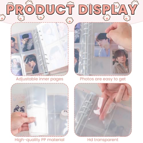 A5 Kpop Photocard Binder, 6 Ring Binder Album with 200 Card Slots, Leather Binder Cover with Magnetic Buckle Closure for Organizing Trading Cards(Cute Cat) - color: Pink white