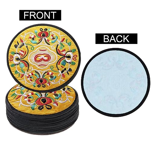 Zhiheng 10 Pack Vintage Ethnic Fabric Coasters Floral Embroidery Cloth Coasters Round Coffee Cup Mat Drink Tableware for Housewarming Party Table Home Decorations (Green) - color: Green