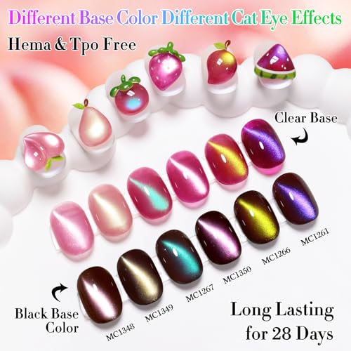 Double Rhythm Cat Eye Gel Nail Polish Set of 6 Same Color Same Bottle 0.5 Oz Shimmer Glitter with Magnet Holographic Magnetic UV Nail Polish Kit at Home (Peach Nude Pink Purple Rose-T6-106) - color: Peach Bloom