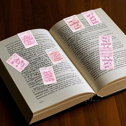 Library Card Magnetic Bookmarks, Pink Vintage Book Mark, Page Markers - color: Library Card
