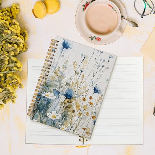 MOFUYU Vintage Wildflower Spiral Notebook,Floral Cottagecore Notebook - color: white(Flower)