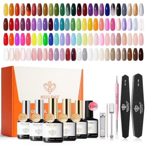 modelones Gel Nail Polish Set 110pcs 100Colors Red Jelly Glitter All Season - color: A0 100colors All season