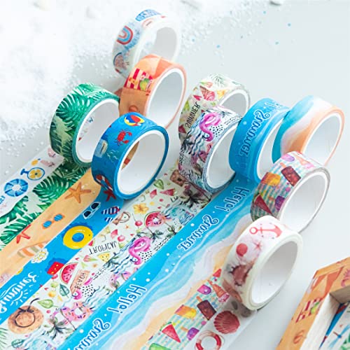 YUBBAEX 10 Rolls Four Seasons Washi Tape Set Beach Ice Cream Masking Decorative Tapes (Summer) - color: Summer
