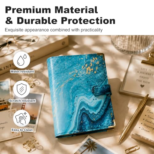 Convend A5 Kpop Photocard Binder with 30 Pack 4-Pocket Card Pages, 6 Ring Refillable Binder Album with 240 Card Slots, PU Leather Cover, Magnetic Closure, Trading Cards, Game Cards, Marble Blue - color: New-5, size: Luxe-A5