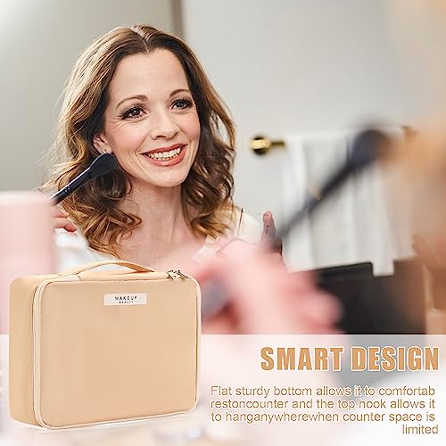 Queboom Travel Makeup Bag Cosmetic Bag Toiletry Bag for Women & Men, Beige - color: Beige-1pcs
