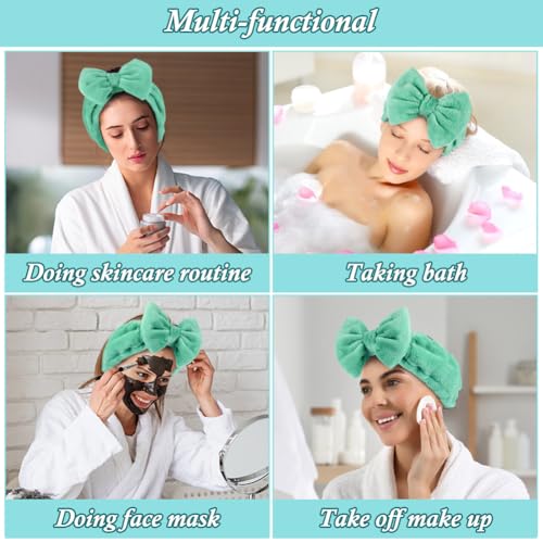 Shintop Face Wash Headband, Soft Women Spa Headwear with Bow - color: Pea Green