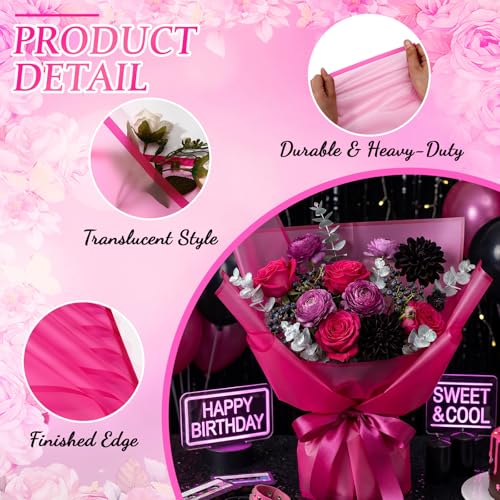 Ctosree 240Sheets Flower Wrapping Paper,Waterproof Korean Bouquet Wrap 23in - color: Hot Pink