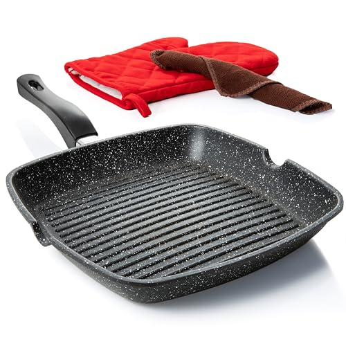 Moss & Stone Grill Pan for Indoor Cooking, 11" Nonstick Square Grill Pan - style: Square Grill Pan Regular Handle Design