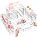 DILIBRA 20Pcs Clear Extendable Drawer Organizer, Adjustable Drawer Storage - size: 6Pcs Large + 10Pcs Medium + 4Pcs Small