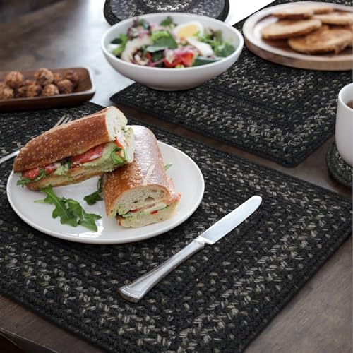 Homespice Jet Black Jute Braided Placemats, Rect 13x19 Set of 6 - color: Jet Black