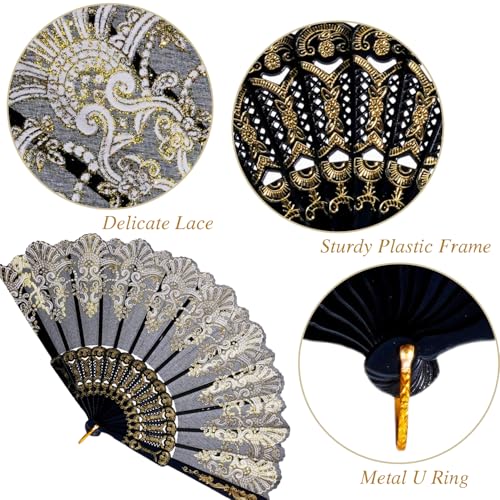 QIRMIZI 10 Pack Folding Handheld Fans,Silk Spanish Fan, Perfect for Weddings, Parties, and Dancing,Black - color: Black, size: 10 PACK
