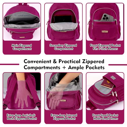 AOTIAN Mini Backpack for Women, Lightweight Sturdy Nylon Small Daypack - color: Mini Hot Pink