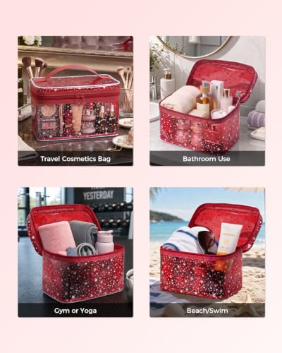 Star Clear Makeup Bag, Waterproof Travel Cosmetic Bag Toiletry bag,Red - color: Red