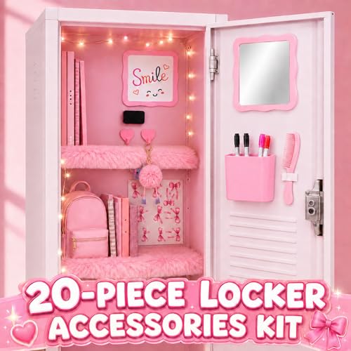 20 PCS Pink Locker Accessories Kit Back to School for Girls