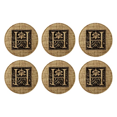 Smile Art Design Family Monogram CUSTOM COASTER Set of 6 with base holder Round Burlap Material Family Name Personalized Prints Personalized Gifts House warming Wedding Gift Rustic Decor Style7 - color: Style 07, size: Set of 6 - Round Coaster