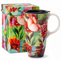 Topadorn 17oz Ceramic Travel Mug with Lid, Botanical Floral Coffee Mug - color: Butterfly and Butterfly