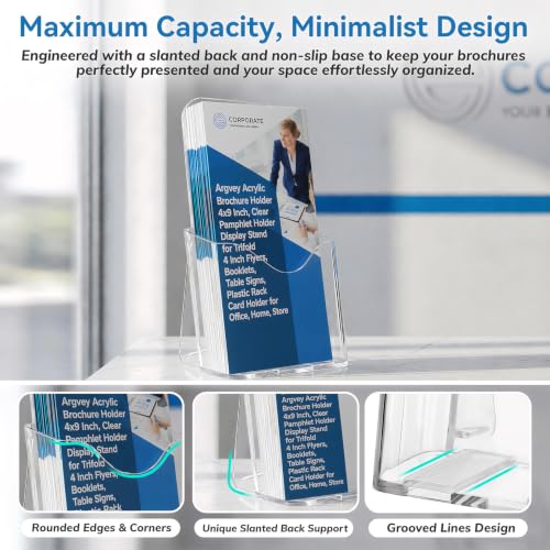 Clear 4x9 Trifold Brochure Holder, Acrylic Rack Card Holder Stand, 6 Pack