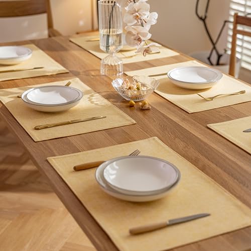 Demetex Yellow Placemats Set of 8 Linen Fabric Placemat Heat Resistant Washable Place Mats for Kitchen Party Dinner, 13x19 inch, Yellow - color: Yellow, size: Placemats set of 8