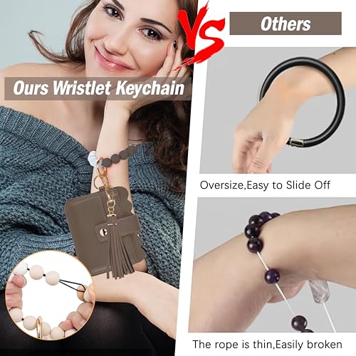 Wristlet Wallet for Women with Keychain – RFID Card Holder Small Wallet Wristlet with Key Ring - color: Cement grey, style: Classic