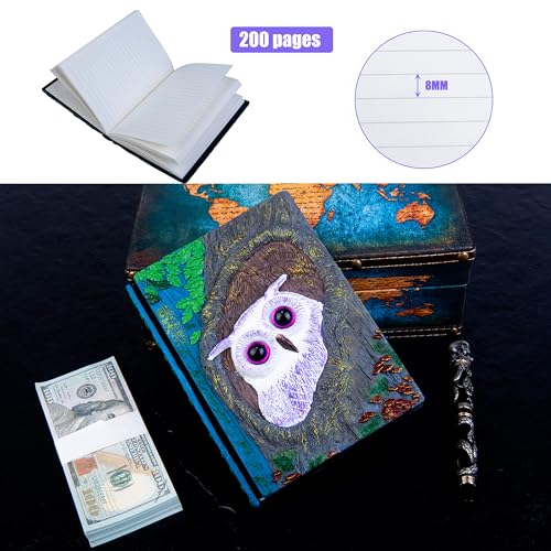 Handmade Cute Owl in Tree Hole 3D Journal,Resin Engraving Notebook,Hardcover Travel Diary for Writing,Sketchbook,Collection,Gift,Decoration Diary for Man And Woman A5 Size （white） (Purple) - color: Purple