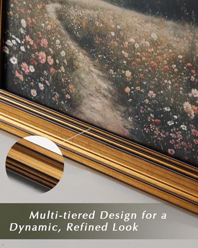 HUARCEY Gold Framed Canvas Wall Art Wildflowers Vintage Decor, 12x16 Inch - color: Blue Wildflowers, size: 16"L x 12"W