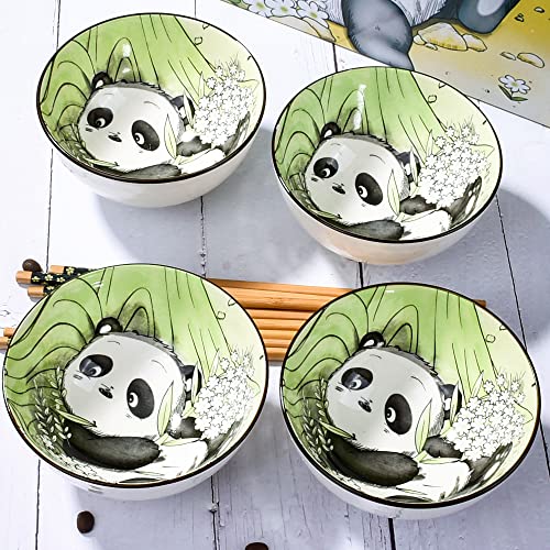 Ceramic Rice Bowl with Chopsticks Set of 4, 4.5" Cute Panda Small Bowls - color: PDS