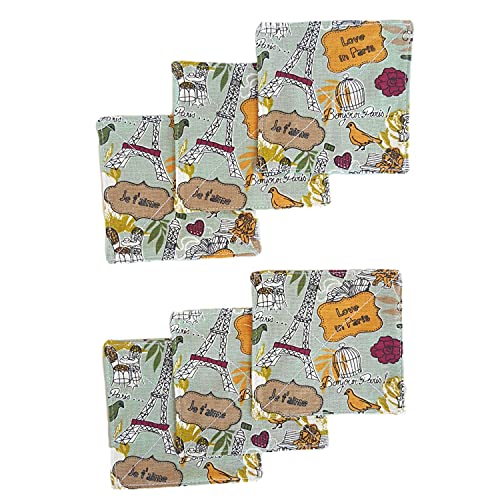 CUSHYSTORE Canvas Floral 2 Layers Coasters Saucers Absorbant Mat Pad Floral Botanical Style Fabric Quilted for Glass Cup Drinking 4", 6 Pack (Green City Park) - color: Green City Park