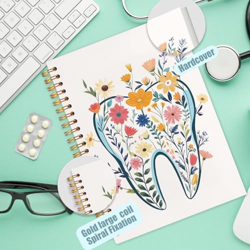 Dentist Gifts Notebook Journal, Dental Assistant Office Gifts for Women, Floral Tooth Dental Spiral Notebook Journal for Note Taking, Dentist Office Supplies, 5.5x8.3 Inch - color: flowers on teeth