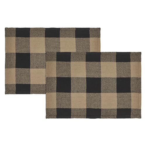 VHC Brands Placemat 13x19 Set of 2, Cotton Dining Room, Kitchen Placemat, Dining Table Placemats, Place Mat, Black Check Collection, Rectangle 13x19, Country Black - color: Country Black, size: 2 pack