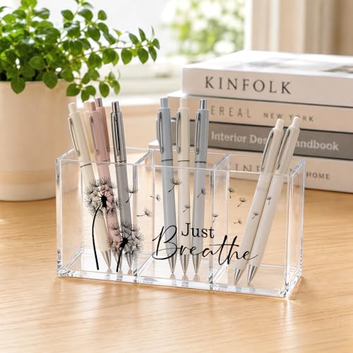 Just Breathe Dandelion Acrylic Pen Makeup Holder 3 Compartments - color: Transparent065