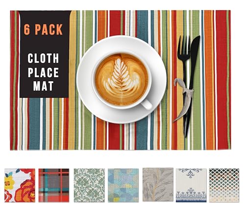Ruvanti Placemats Set of 6, 100% Cotton Place Mats of 13"x19", Multi Stripe - color: Multi Stripe