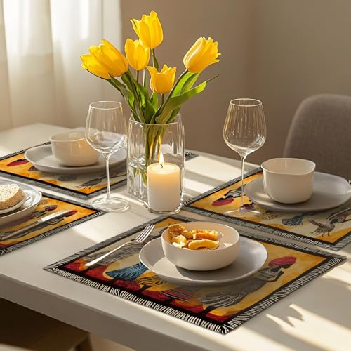 Kwanzaa Placemats Set of 6, African American Christmas Table Mats, Black Women Washable Place Mats for Coffee Bar Home Party Indoor Kitchen Dining Table Decoration 12x18 Inch - color: African American, size: Set of 6