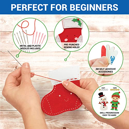 Craftorama Sewing Kit for Kids, Fun and Educational Christmas Craft Set for Boys and Girls Age 7-12, Sew Your Own Felt Christmas Set Craft Kit for Beginners, 165 Piece Set - color: Christmas