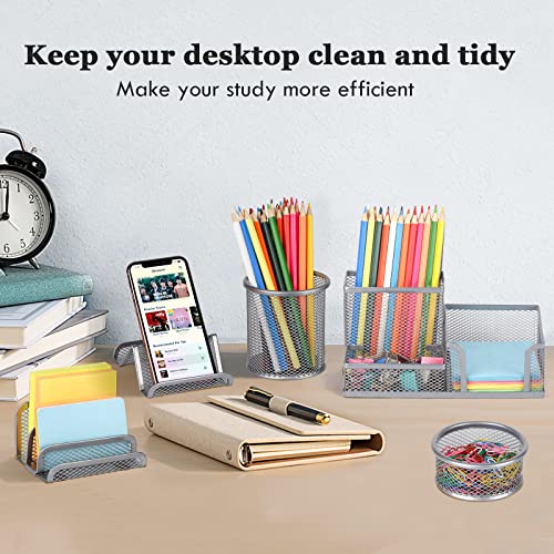 Desk Organizers Set with Mesh Pen Holder Cup, Silver - color: Silver