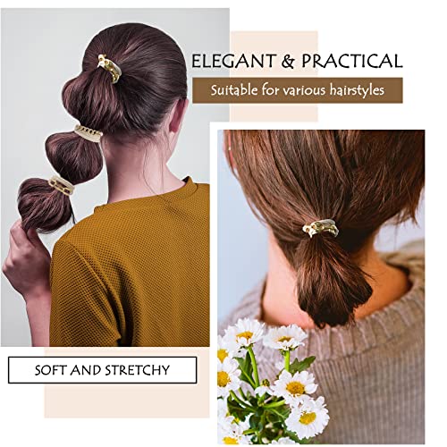 Bracelet Hair Ties for Women Girls 3Pcs Beige Gold Metal Elastic Hair Ties for Long Thick Hair Decorative Bracelet Ponytail Holder No Damage Hair Rubber Bands Ropes Stylish Hair Accessories - color: Hairties(A) 3PCS