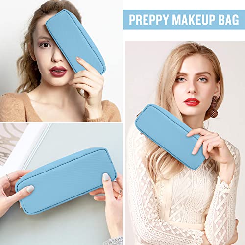 Izuzta Nylon Small Makeup Bag Slim Pouch, Preppy Cute Brush Case, Cosmetic Zipper for Purse, Waterproof Travel Toiletry Clutch Coin Organizer for Women Girls (Blue) - color: Blue, size: Slim