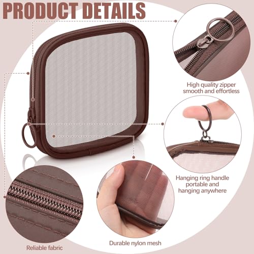 Weewooday 4Pcs Mesh Makeup Bag, Brown, Small, Classic - color: Brown, size: Small, style: Classic