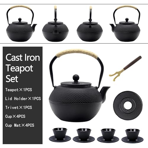 YJX 40.6 fl oz Cast Iron Teapot Set, Tea Set with Cups and Saucers - size: 1200 ml with Cups and Saucers
