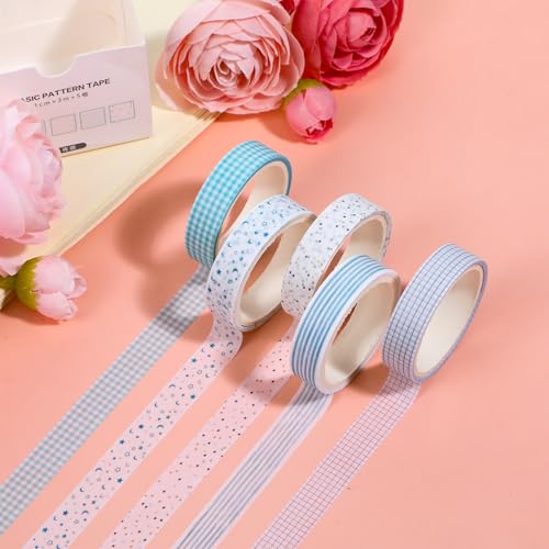 5 Rolls Basic Washi Tape Set, Adhesive Masking Skinny Decorative Tapes for Arts, DIY Crafts, Journals, Planners, Scrapbooking, Wrapping