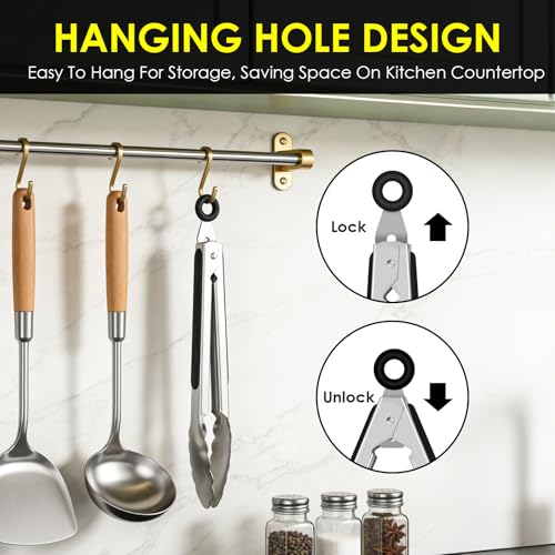 Metal Tongs for Cooking, Heat Resistant 600 Degrees - 7", 9" and 12" - size: 7 + 9 + 12 inches