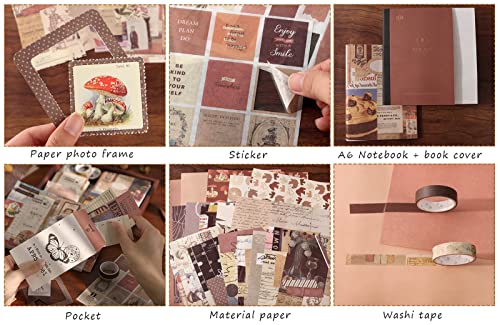 Draupnir Vintage Scrapbook Kit(346pcs), Bullet Junk Journal Kit with Journaling/Scrapbooking Supplies, Stationery, A6 Grid Notebook with Graph Ruled Pages, DIY Gift for Teen Girl Kid Women - Vintage - color: Vintage